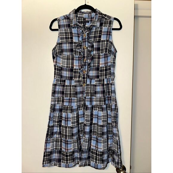 Tommy Hilfiger Size 4 Sail Away Plaid Patchwork Sleeveless Ruffle Collared Dress - Picture 1 of 9